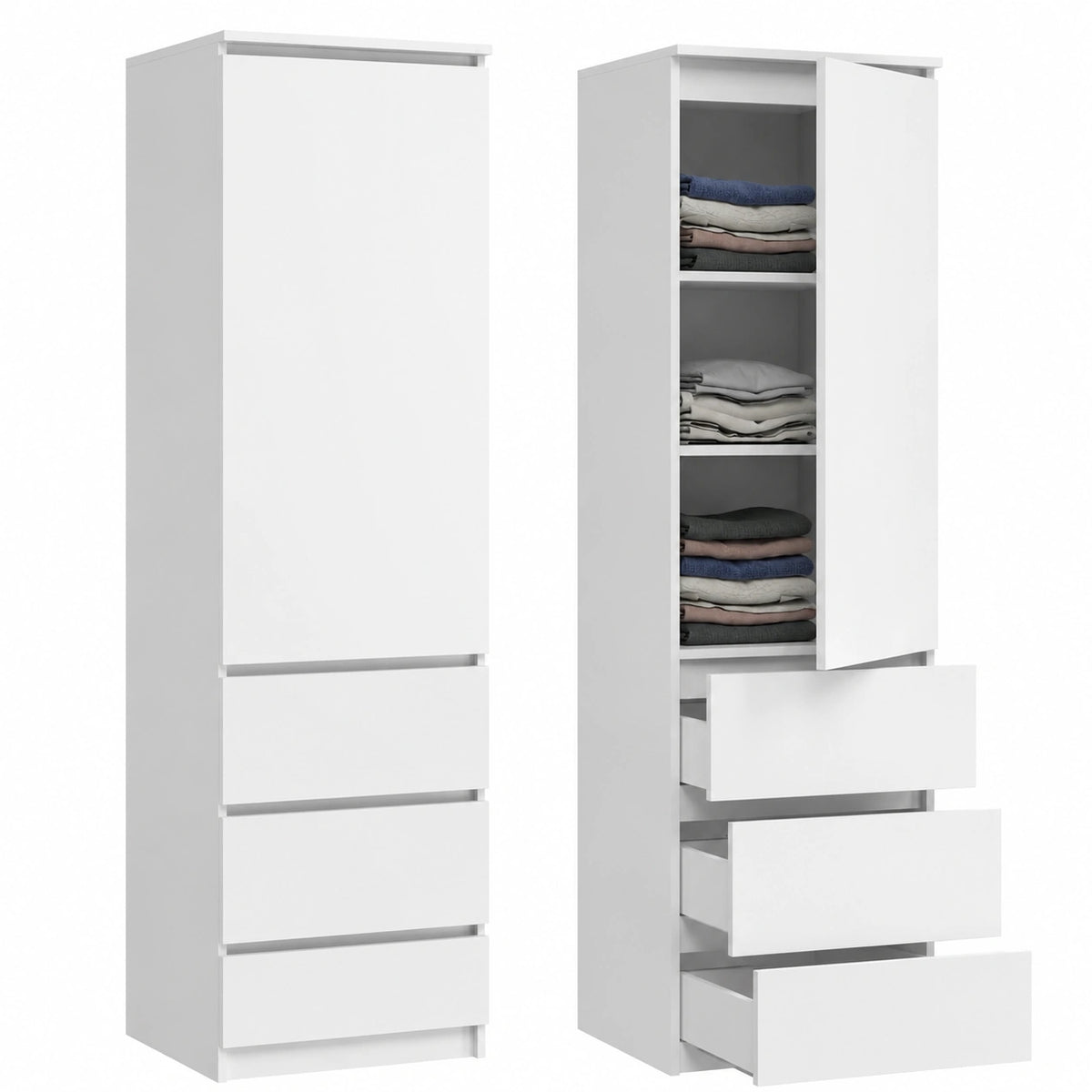 Guardaroba a 3 cassetti con scomparti e ante per casa e ufficio 180,5x50x40cm (Bianco)