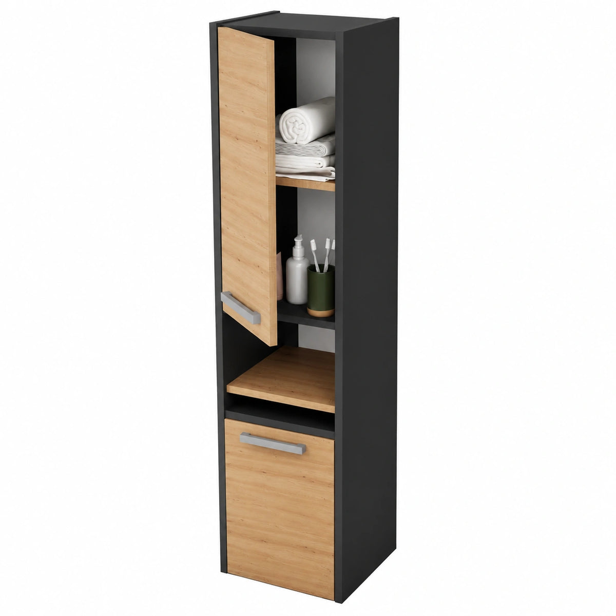 Colonna Bagno Salvaspazio 30 cm con Ripiani Rovere Artisan/Antracite