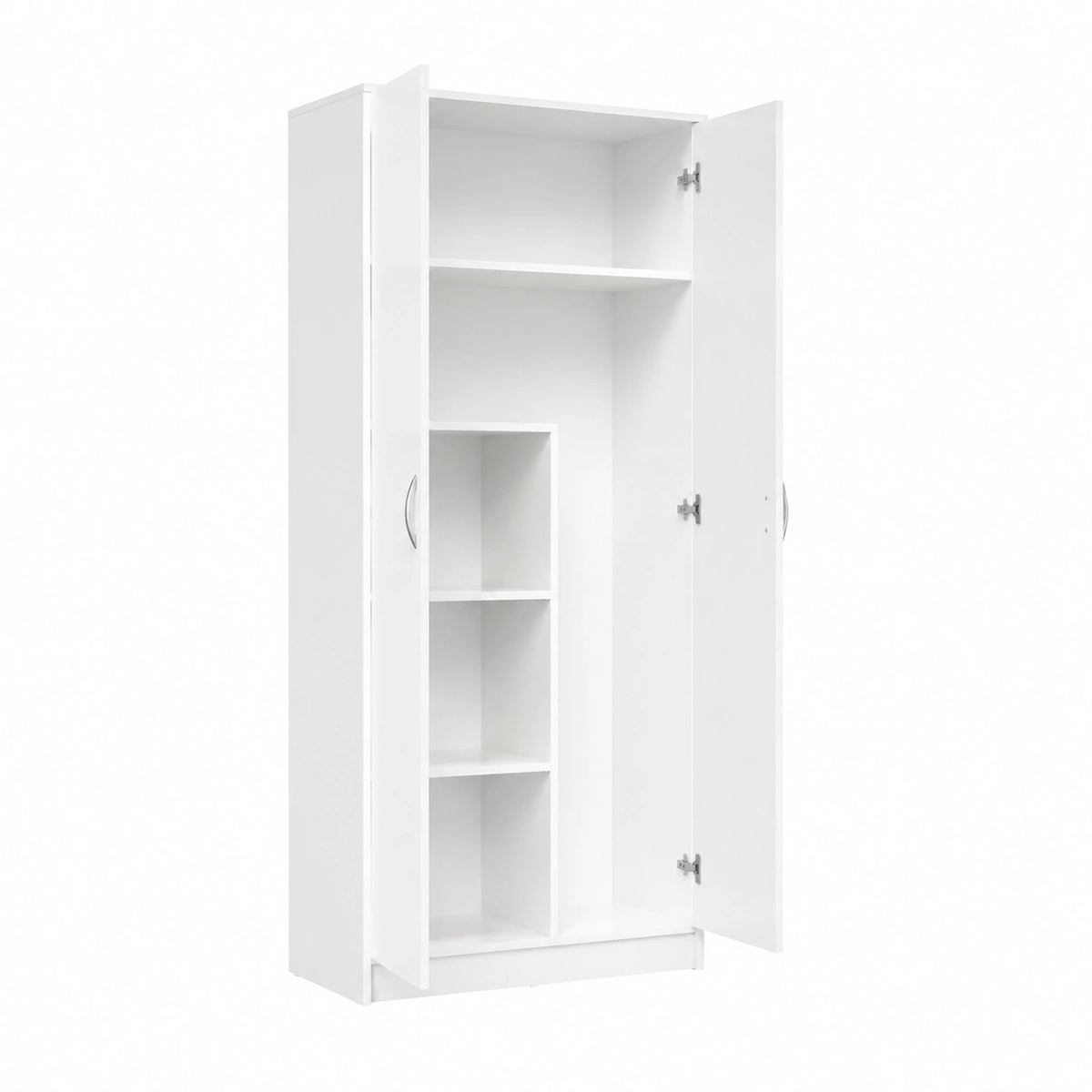 Armadio in MDF bianco con ripiani e scomparto, 74x180 cm