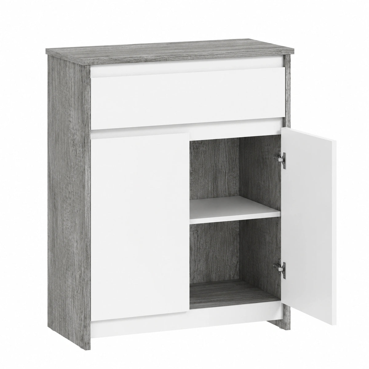 Mobiletto da Bagno Salvaspazio con Cassetto e Ante Grigio e Bianco