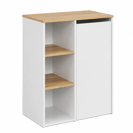 Mobile bagno Vicco Viktor bianco/artisan con cesto portabiancheria integrato, 68x88,2 cm e ripiani aperti