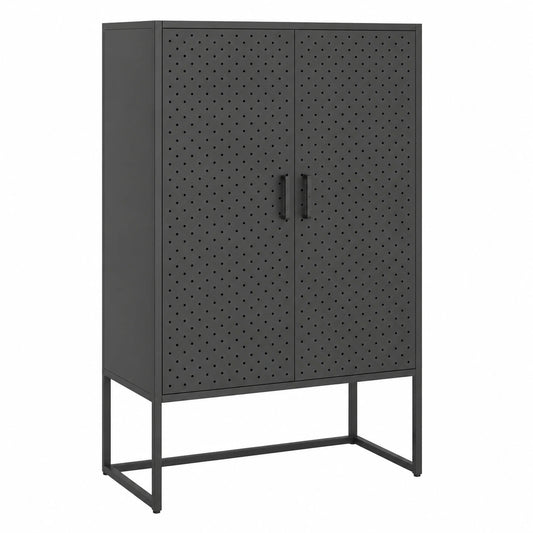 Armadio multiuso in metallo antracite con ante e ripiani regolabili, 80x35x135 cm, per ufficio, cantina e garage