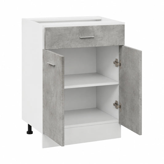 Mobiletto in Legno Grigio Cemento con Cassetto, 60x46x81,5 cm, Versatile per Cucina e Lavanderia