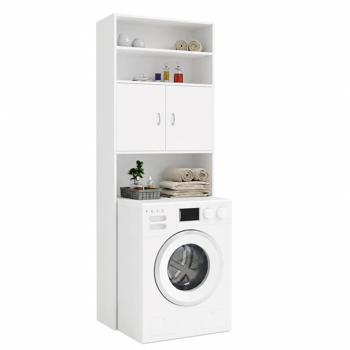 Armadio Bagno Casaria con Mensole e Ante per Lavatrice, 185x63x20cm