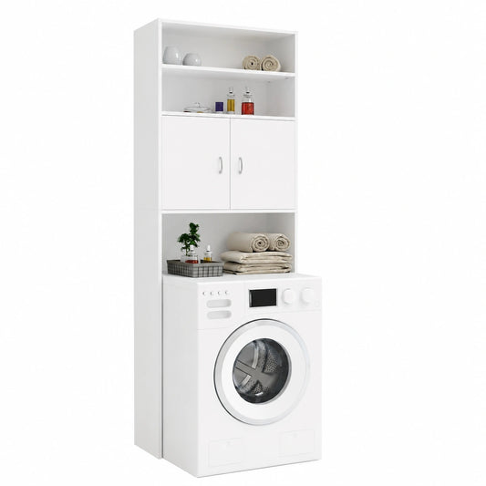 Armadio Bagno Casaria con Mensole e Ante per Lavatrice, 185x63x20cm