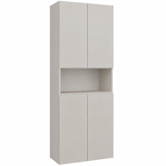 Armadio da Bagno BDW, con Cesto per Biancheria, 4 Ante, 174x60x30 cm, Mobile Alto con Mensole