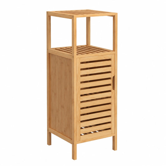 Mobiletto da bagno in bambù con ripiano e anta, 36x33x87 cm, versatile per corridoio e lavanderia
