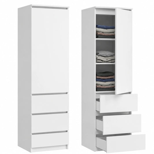 Guardaroba a 3 cassetti con scomparti e ante per casa e ufficio 180,5x50x40cm (Bianco)