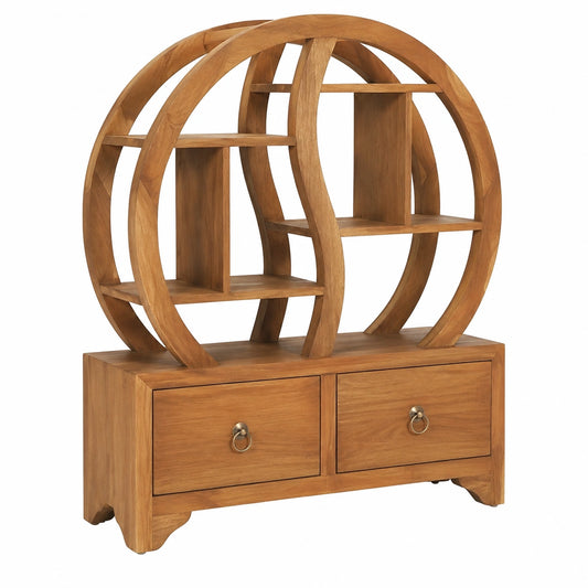 Armadio multiuso Yin Yang in teak massello, 68x26x83 cm, con scaffali e cassetti, ideale per ufficio, corridoio e lavanderia