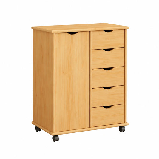 Mobile multiuso in pino massello, 5 cassetti e 7 scomparti, marrone miele, 63,5x39x79 cm