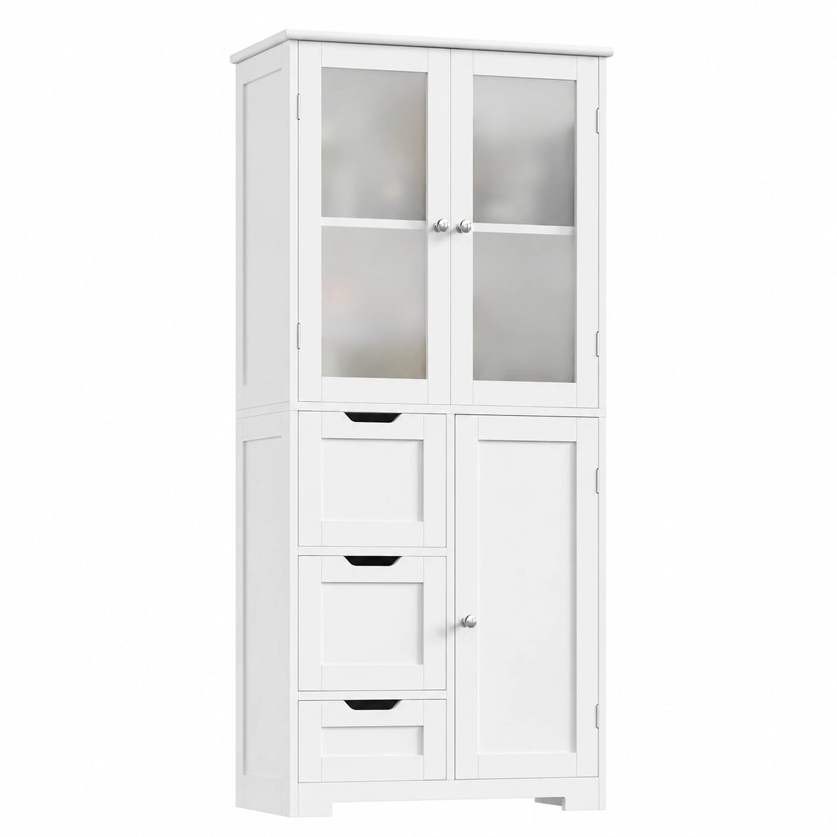 Mobiletto da Bagno in Legno Bianco con 3 Cassetti e 3 Ante, 60x30x143.2 cm