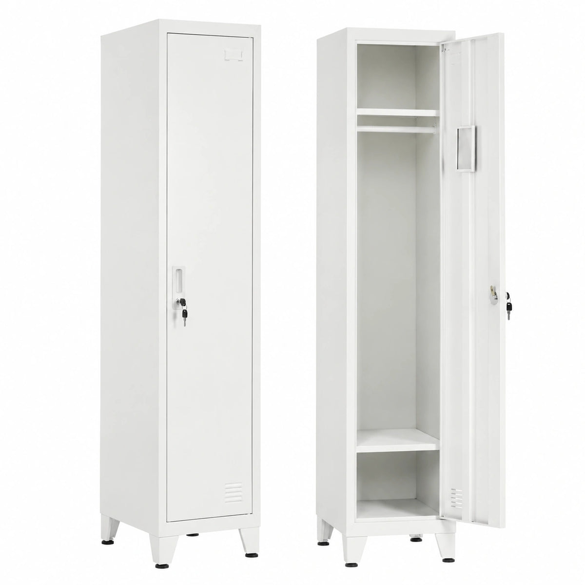 Brigros - Armadio Metallico Yumi con Appendiabiti e Ripiani, Bianco 38x45x190 cm per Casa e Ufficio