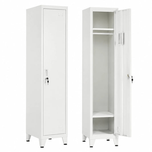 Brigros - Armadio Metallico Yumi con Appendiabiti e Ripiani, Bianco 38x45x190 cm per Casa e Ufficio