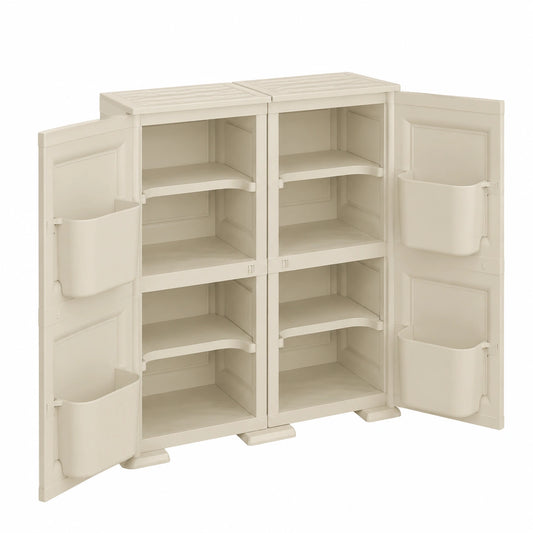 Armadio Salvaspazio in Plastica con Ante e Tasche Laterali 79x43x85.5 cm - Perfetto per Ripostiglio e Lavanderia