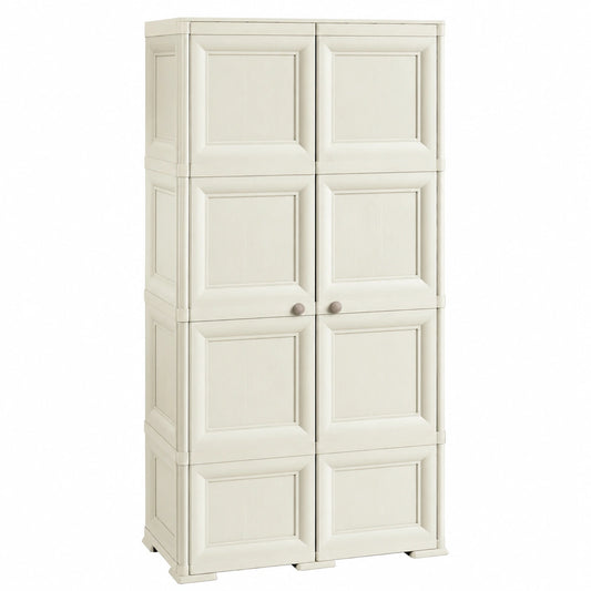 Armadio in Plastica a 2 Ante con Vano Portascopa e Scaffali Regolabili, Mobile Alto per Casa, Lavanderia e Ingresso, 79x43x164 cm (Colore Angora)