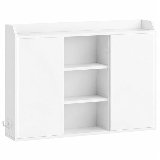 Armadio Bagno Sospeso con Ripiani e Ante Scorrevoli, Bianco, 20 x 90 x 60 cm