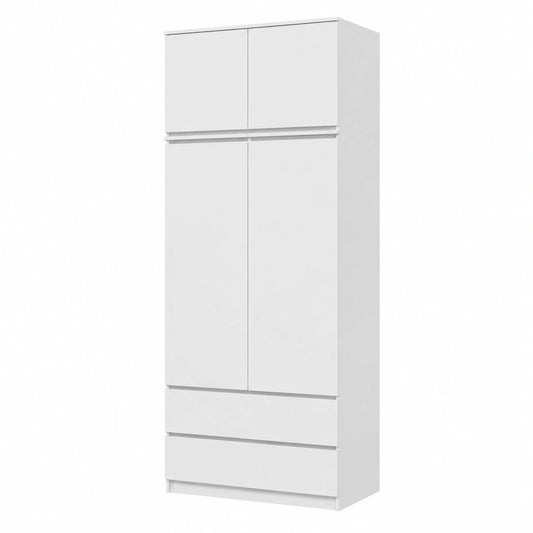 Armadio spazioso a 4 ante con cassetti e ripiani, guardaroba multiuso bianco 235x90x50,5 cm