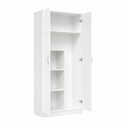 Armadio in MDF bianco con ripiani e scomparto, 74x180 cm