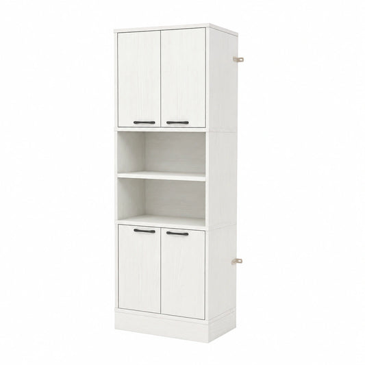Credenza Alta da Bagno in Legno, 190cm, Armadietto Multiuso con Ante e Ripiani, Design Salvaspazio Moderno, Colore Quercia Bianca