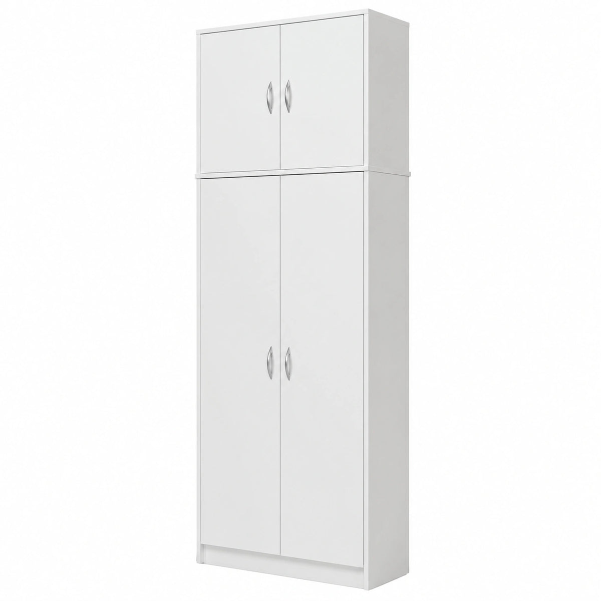 Armadio verticale multifunzione con 4 ante e 10 ripiani, 235x74x35 cm, Bianco