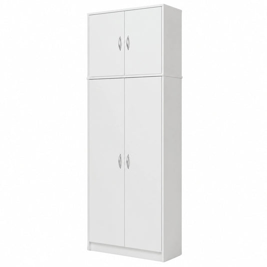 Armadio verticale multifunzione con 4 ante e 10 ripiani, 235x74x35 cm, Bianco
