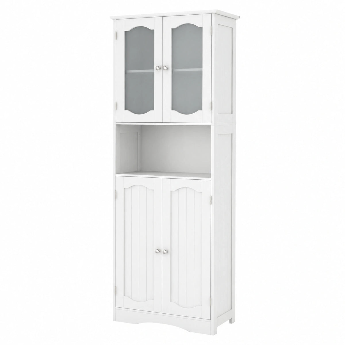 Armadio Multiuso Bianco con Ante in Vetro e Ripiani Regolabili, 60x30x164 cm
